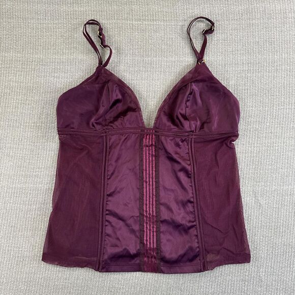 Victorias Secret Very Sexy Burgundy Satin Mesh Corset Top Lingerie Tank M Purple - Picture 1 of 8